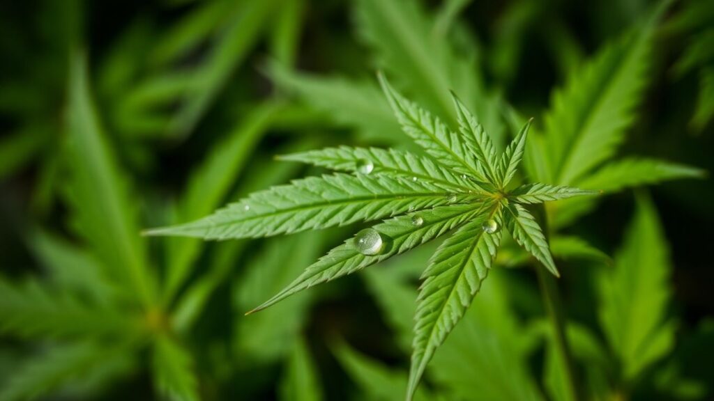 Feuilles de cannabis vertes et brillantes
